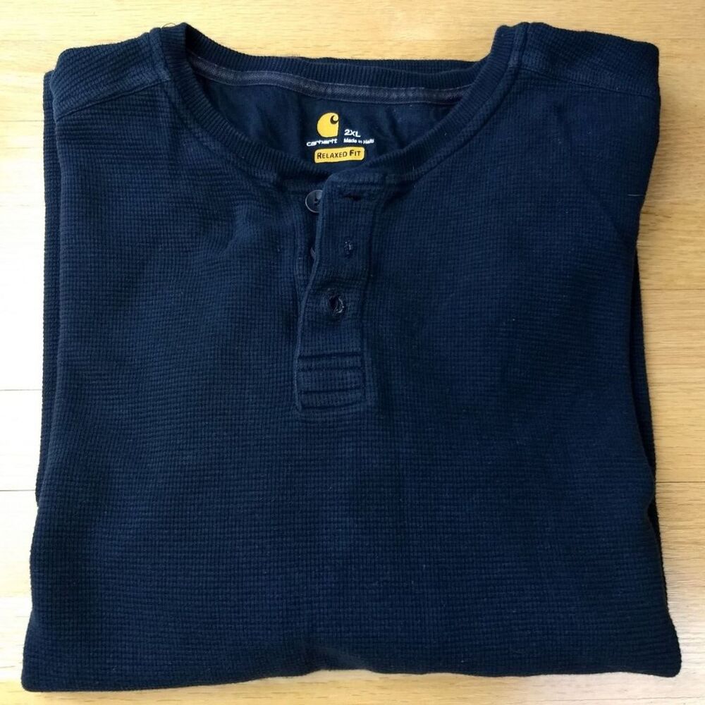 CARHARTT Thermal Henley Shirt XXL Black Cotton Long Sleeve Men's Relaxed Fit 2XL
